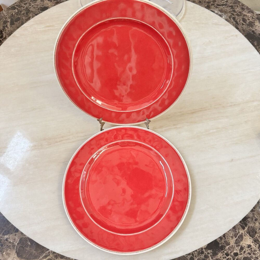 Set of 2 Pottery Barn Kids Cambria Red Melamine Dinner Plate 11” BPA Free